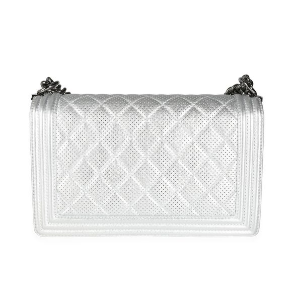Chanel Silver Metallic Perforated Lambskin Large Boy Bag - Picture 3 of 9